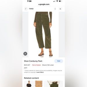 Brand new Nili Lotan Shon with tags, sold out capsule!  Clover corduroy, size 4.